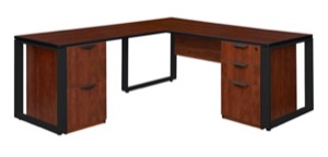 Structure 66" x 30" Double Laminate Pedestal L-Desk with 48" Return - Cherry/Black