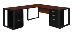 Structure 66" x 30" Double Metal Pedestal L-Desk with 42" Return - Cherry/Black