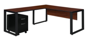 Structure 72" x 30" Single Mobile Pedestal L-Desk with 42" Return - Cherry/Black