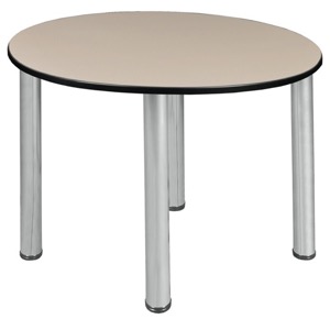 Kee 36" Round Slim Table  - Beige/ Chrome