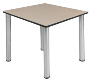 Kee 36" Square Slim Table  - Beige/ Chrome