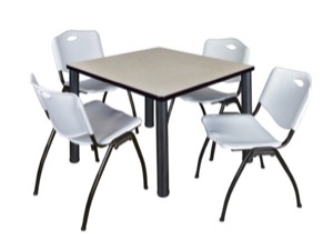 Kee 36" Square Breakroom Table - Maple/ Black & 4 'M' Stack Chairs - Grey
