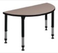 36" x 18" Half Round Height Adjustable Classroom Table - Beige