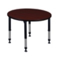 Kee 36" Round Height Adjustable Classroom Table  - Mahogany
