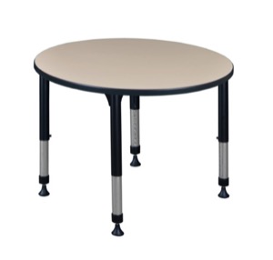 Kee 42" Round Height Adjustable Classroom Table  - Beige