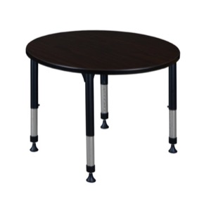 Kee 42" Round Height Adjustable Classroom Table  - Mocha Walnut