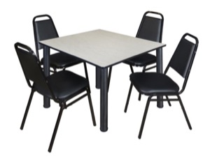 Kee 48" Square Breakroom Table - Maple/ Black & 4 Restaurant Stack Chairs - Black