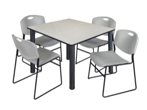 Kee 48" Square Breakroom Table - Maple/ Black & 4 Zeng Stack Chairs - Grey