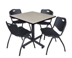 Kobe 42" Square Breakroom Table - Maple & 4 'M' Stack Chairs - Black