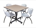 Kobe 48" Square Breakroom Table - Beige & 4 'M' Stack Chairs - Grey