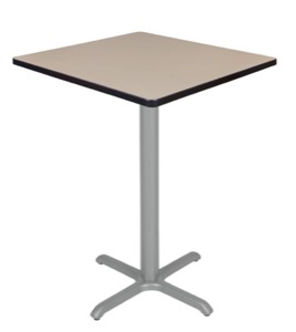 Via Cafe High 30" Square X-Base Table - Beige/Grey