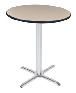 Via Cafe High 36" Round X-Base Table - Beige/Chrome