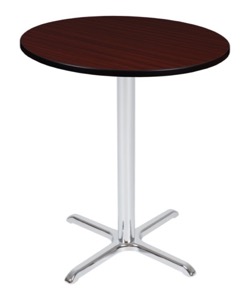 Via Cafe High 36" Round X-Base Table - Mahogany/Chrome