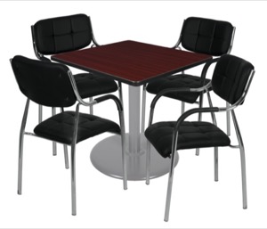 Via 36" Square Platter Base Table - Mahogany/Grey & 4 Uptown Side Chairs - Black