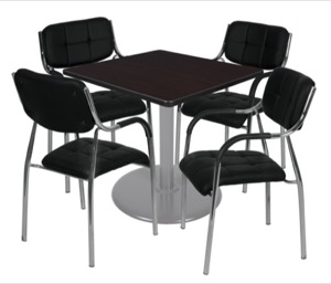 Via 36" Square Platter Base Table - Mocha Walnut/Grey & 4 Uptown Side Chairs - Black