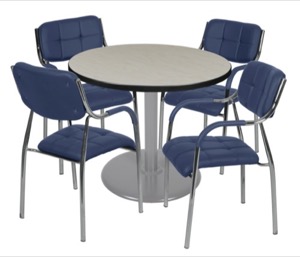 Via 36" Round Platter Base Table - Maple/Grey & 4 Uptown Side Chairs - Navy