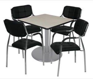 Via 42" Square Platter Base Table - Maple/Grey & 4 Uptown Side Chairs - Black