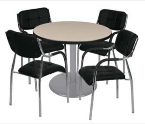 Via 42" Round Platter Base Table - Beige/Grey & 4 Uptown Side Chairs - Black