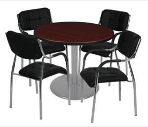 Via 42" Round Platter Base Table - Mahogany/Grey & 4 Uptown Side Chairs - Black