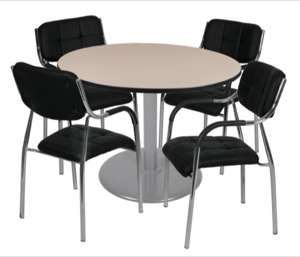Via 48" Round Platter Base Table - Beige/Grey & 4 Uptown Side Chairs - Black