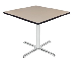 Via 36" Square X-Base Table - Beige/Chrome