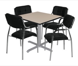 Via 36" Square X-Base Table - Beige/Grey & 4 Uptown Side Chairs - Black