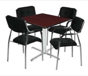 Via 36" Square X-Base Table - Mahogany/Chrome & 4 Uptown Side Chairs - Black