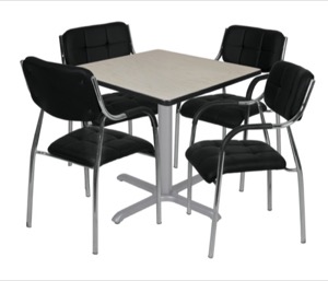 Via 36" Square X-Base Table - Maple/Grey & 4 Uptown Side Chairs - Black