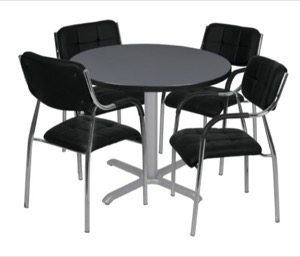 Via 36" Round X-Base Table - Grey/Grey & 4 Uptown Side Chairs - Black