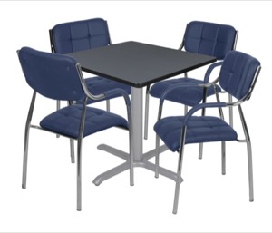 Via 42" Square X-Base Table - Grey/Grey & 4 Uptown Side Chairs - Navy