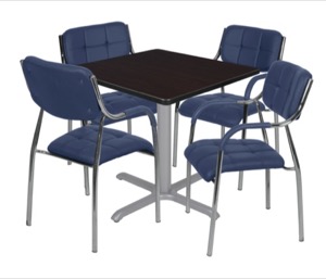 Via 42" Square X-Base Table - Mocha Walnut/Grey & 4 Uptown Side Chairs - Navy