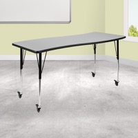 Wren - Rectangle Flexible Collaborative Wave Activity Table & long-lasting Scratch and Stain Resistant Top - Grey