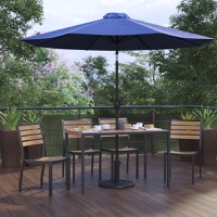 Lark - All-Weather Faux Teak Patio Table & 4 Chair Set & Umbrella and Base - Navy