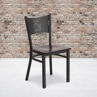 HERCULES - Metal Dining Chair - Walnut Wood Seat/Black Metal Frame