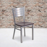 HERCULES - Metal Dining Chair - Walnut Wood Seat/Silver Frame