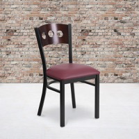 HERCULES - Metal Dining Chair - Walnut Wood Back/Burgundy Vinyl Seat/Black Metal Frame