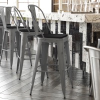 Lincoln - Modern Metal Bar Stool & Colorful Poly Resin Seat - Black Seat/Clear Coated Frame