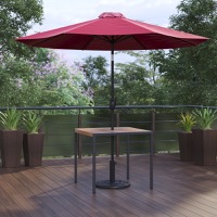 Lark - 3 Piece Faux Teak Patio Table and 9FT Umbrella Set - Red