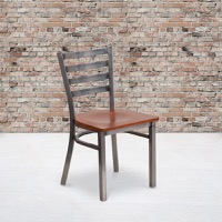 HERCULES - Metal Dining Chair for High Traffic Businesses - Cherry Wood Seat/Clear Coated Metal Frame