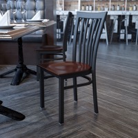 HERCULES - Metal Dining Chair - Walnut Wood Seat/Black Metal Frame
