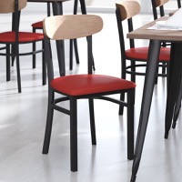 Wright - Commercial Dining Chair & Vinyl Upholstered Seat and Wood Boomerang Back - Natural Birch Wood Back/Red Vinyl Seat