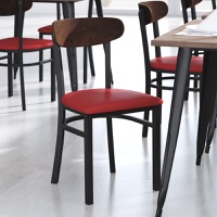 Wright - Commercial Dining Chair & Vinyl Upholstered Seat and Wood Boomerang Back - Walnut Wood Back/Red Vinyl Seat
