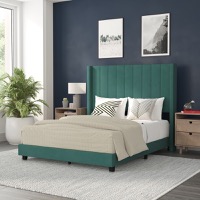 Bianca - Modern Upholstered Full Wood Slat Platform Bed & Wingback Headboard - Emerald Velvet