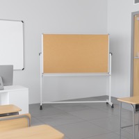 HERCULES - Double-Sided Magnetic Mobile Marker Board & Cork Board Stand - Natural/White